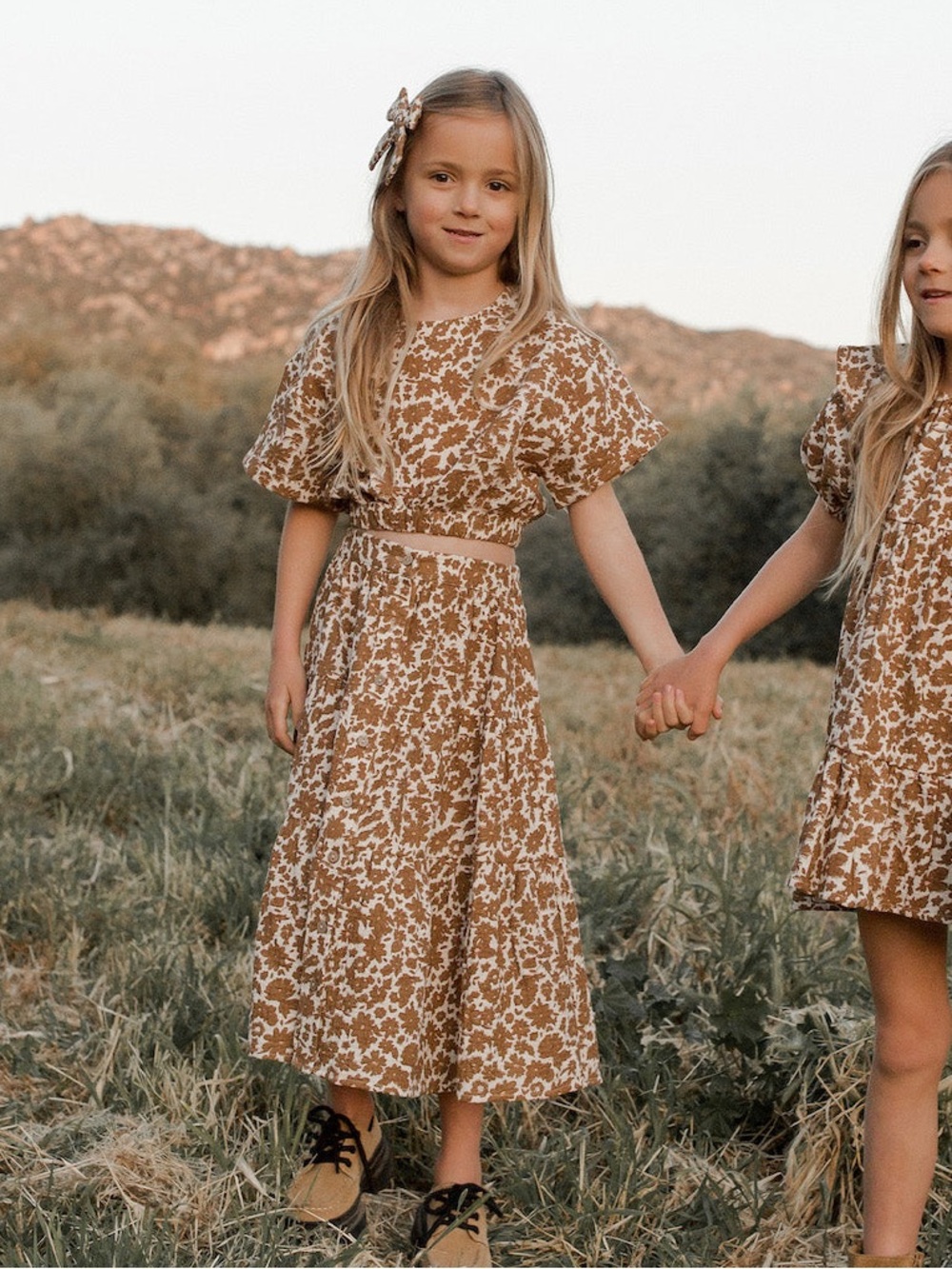 Rylee + Cru Girls Joelle Floral Two Piece Set NWT Cotton Neutral Boho Outfit